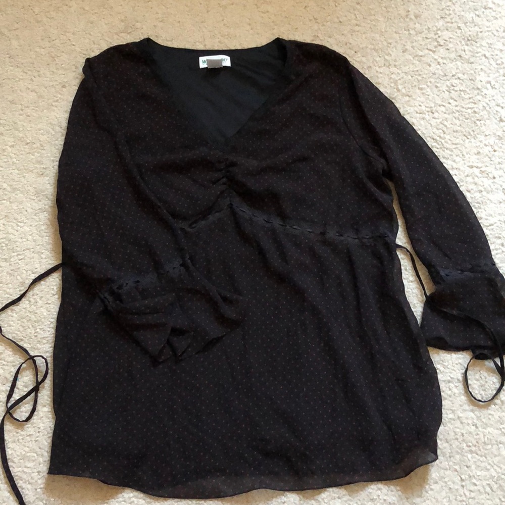 Maternity blouse top black with red polka dots